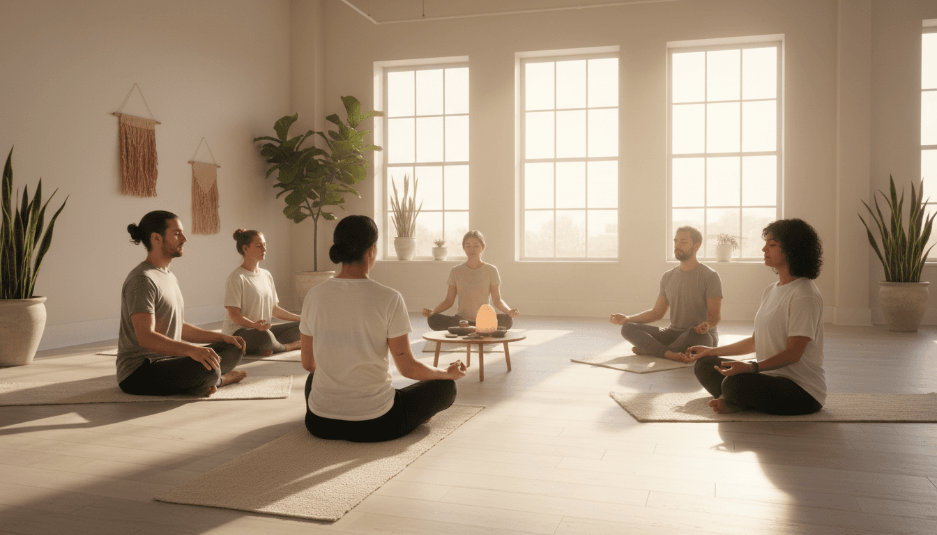 Women in a calm wellness studio sitting in a circle